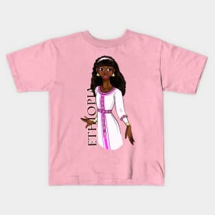 Black is Beautiful - Ethiopia Melanin Girl in traditional outfit Kids T-Shirt